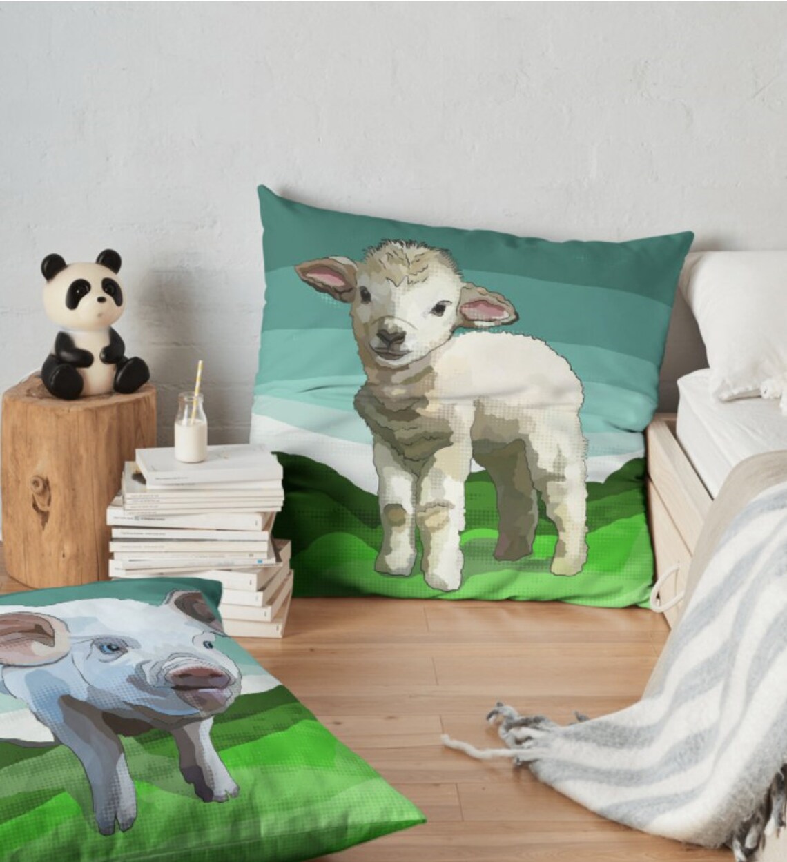 Spring Lamb Cushion Cover Easter Decor Throw Pillow Green Etsy