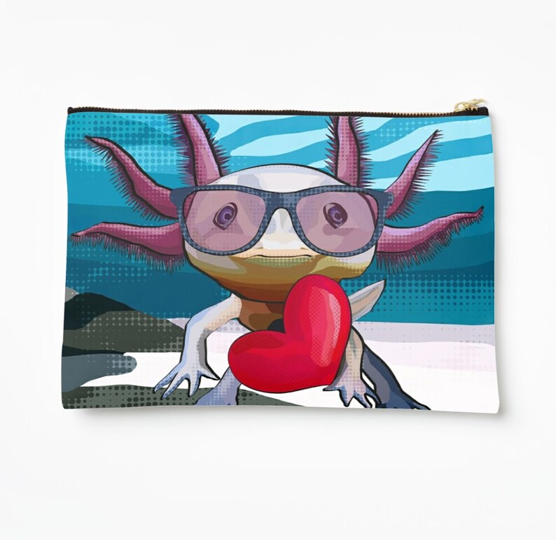 Axolotl Pouch Axolotl Zipper Bag Axolotl in glasses holding a heart by BeeFoxTree Bild 5