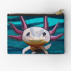 Axolotl Pouch Axolotl Zipper Bag Axolotl in glasses holding a heart by BeeFoxTree No glasses or heart