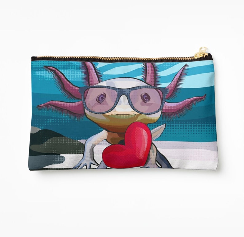 Axolotl Pouch Axolotl Zipper Bag Axolotl in glasses holding a heart by BeeFoxTree Bild 6