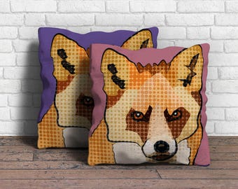 Fox Cushion Cover * Fox Print Woodland Nursery Pillow * British Wildlife * Pop Art * Bright Garden Cushions * Colourful Nature Throw Pillow