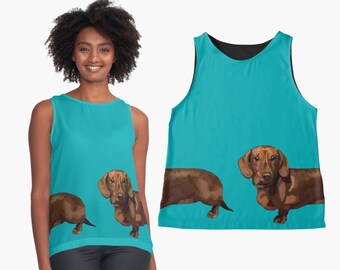 Womens Sausage Dog Top * Ladies Chocolate Dachshund Tank Top * Mini Daxi Owner * Sausage Dog Gifts * Pet Lover Gift * Customised Top Tshirt
