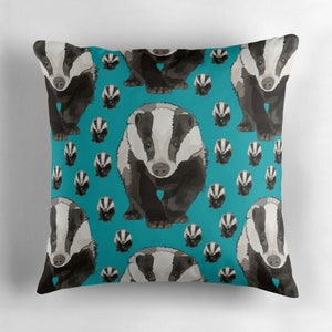 Badger Cushion Teal Badger Pattern Teal Cushion Teal Badger Print Woodland Animal Art image 10