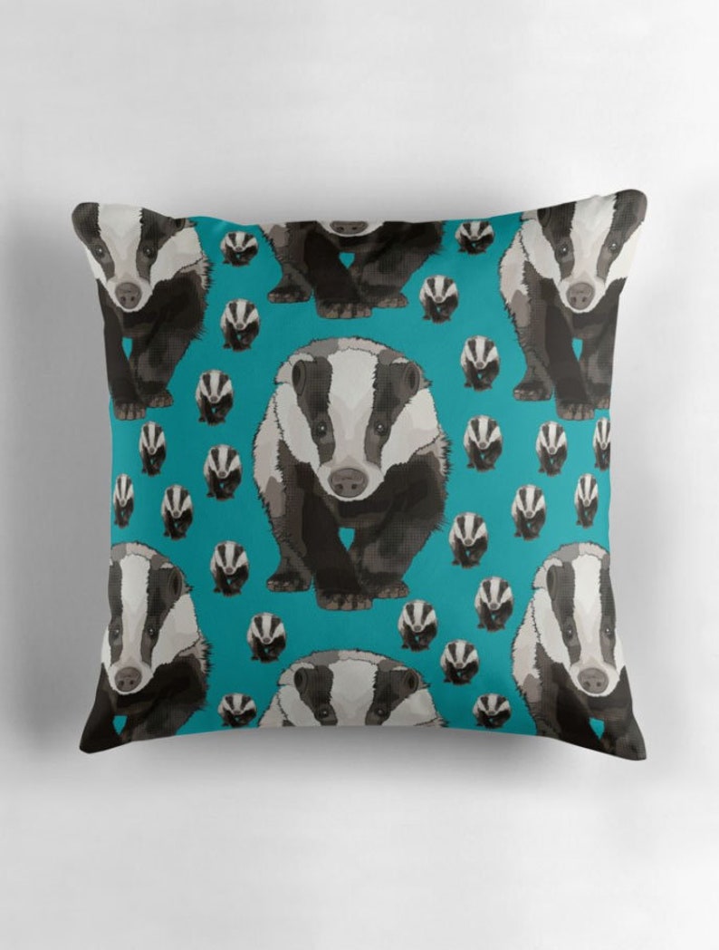 Badger Cushion Teal Badger Pattern Teal Cushion Teal Badger Print Woodland Animal Art image 10