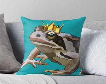 Frog Prince Plush Cushion * Frog King Pillow * Fairytale Decor * Frog Kisses * Kiss the Frog * Nursery Cushion * Book Cushion Reading Pillow