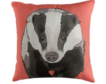 Coral Badger Cushion Cover * Double Sided Scatter Cushion / Throw Pillow