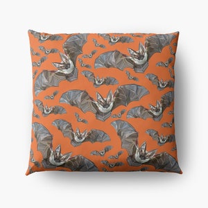 Bat Cushion Cover, Bats Fall Decor, Grey Cushion, Halloween Decor, Fall Decor Toasted Orange