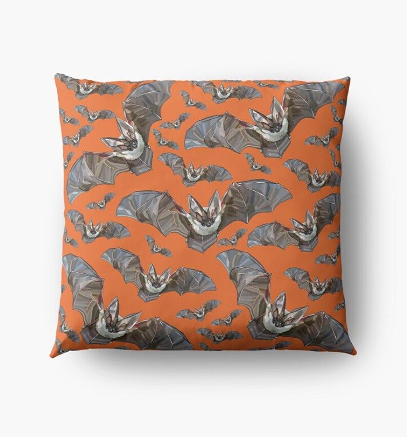 Bat Cushion Cover, Bats Fall Decor, Grey Cushion, Halloween Decor, Fall Decor Toasted Orange