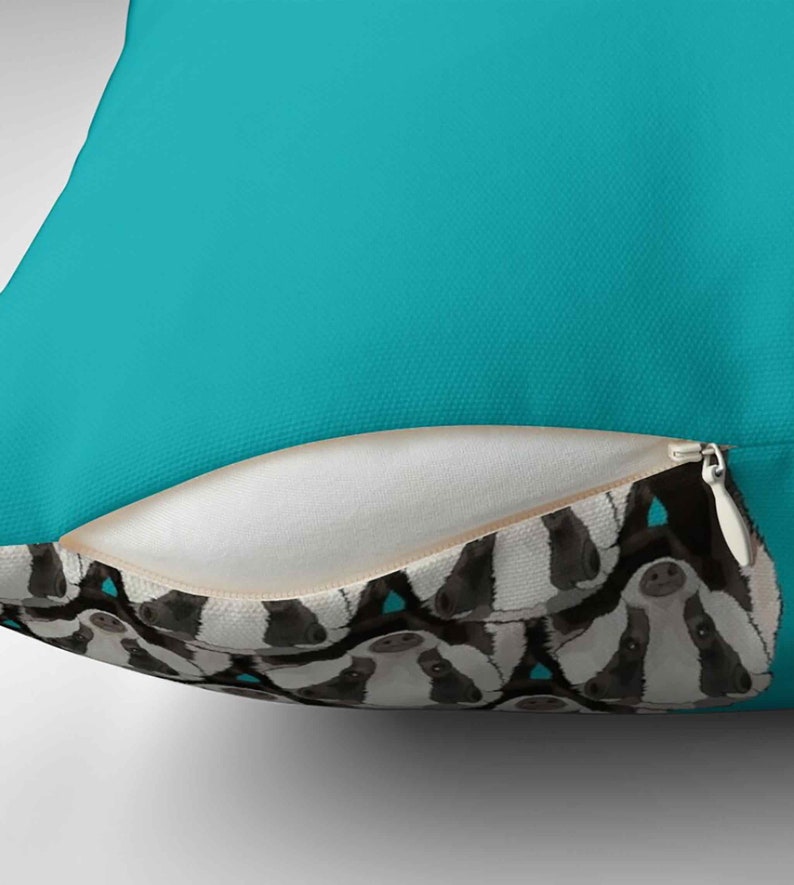 Badger Cushion Teal Badger Pattern Teal Cushion Teal Badger Print Woodland Animal Art image 3