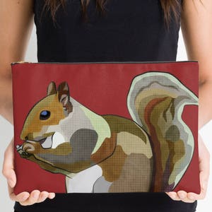 Red Squirrel Tablet Sleeve Squirrel iPad Sleeve Tablet Case Laptop Cover Valentine's Pouch Red Kindle Sleeve Nature Design Zipper image 1