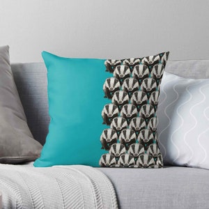 Badger Cushion Teal Badger Pattern Teal Cushion Teal Badger Print Woodland Animal Art image 2