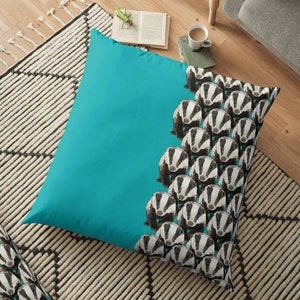 Badger Cushion Teal Badger Pattern Teal Cushion Teal Badger Print Woodland Animal Art image 5