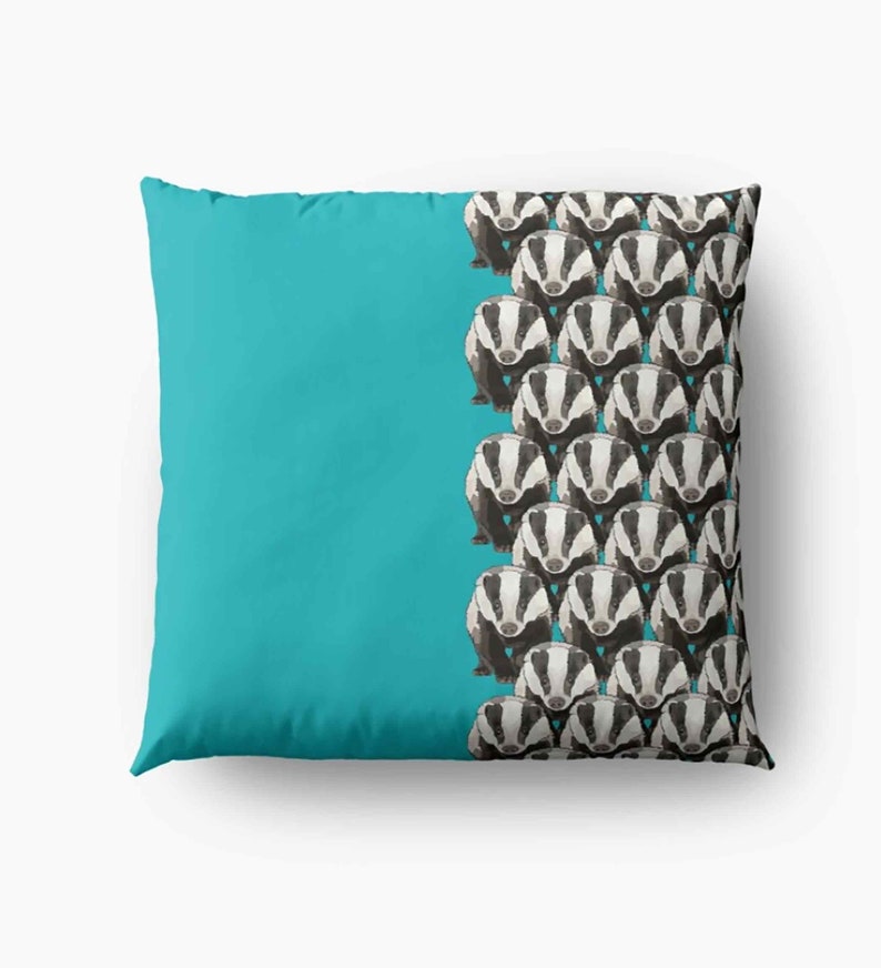 Badger Cushion Teal Badger Pattern Teal Cushion Teal Badger Print Woodland Animal Art Totally Teal