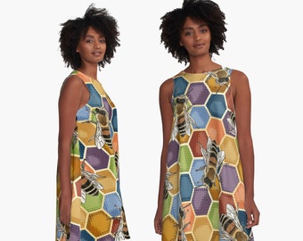 Rainbow Honeybee Dress * Colorful A-Line Bee Dress * Save the Bees Dress * Honey Gift Bee Clothing