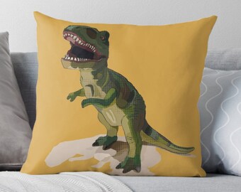 Dinosaur Decor Cushion * Dinosaur Gift * T-Rex Print Pillow * Floor Cushion Kids Room Decor * TRex Dinosaur Fun Decor Mustard Yellow Pillow
