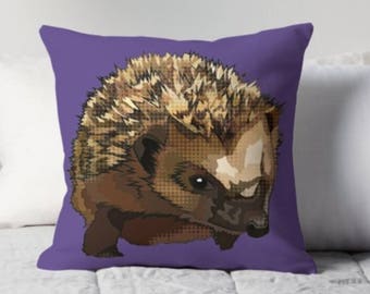 Hedgehog Cushion Cover * Colourful Cushion * Nature Lover Pillow * Woodland Garden Decor * Forest Animals Print * Cute animals Nursery Decor