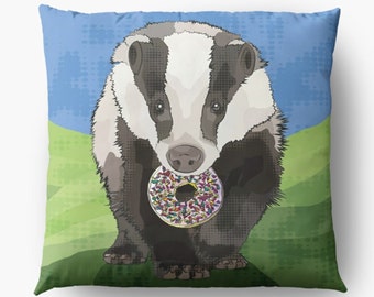 Badger Cushion * Badger Eating Doughnut * Badger Eating Donut * Donut Cushion * Tasty Doughnut