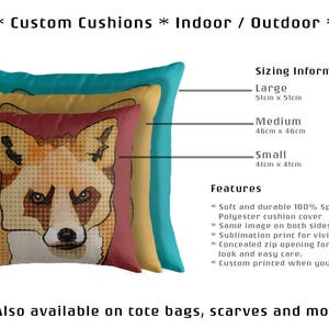 Fox Cushion Cover Fox Print Woodland Nursery Pillow British Wildlife Pop Art Bright Garden Cushions Colourful Nature Throw Pillow image 9