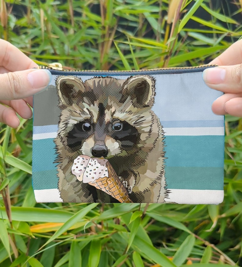 Raccoon Zipper Bag Raccoon Cub Beach Bag Raccoon Ice Cream Zip Bag image 2