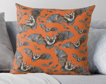 Bat Cushion, Bats Fall Decor, Halloween Decor, Orange Cushion, Fall Decor for Autumn