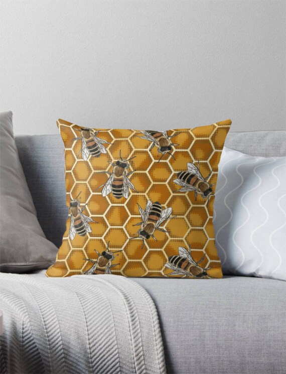 Honey Bee Cushion Beehive Throw Pillow Beekeeper Etsy