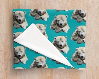 Polar Bear Blanket * Soft Fleecy Polar Bear Illustration Throw Blanket in Teal