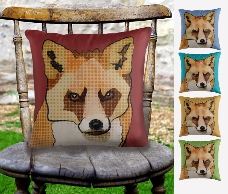 Fox Cushion Cover Fox Print Woodland Nursery Pillow British Wildlife Pop Art Bright Garden Cushions Colourful Nature Throw Pillow image 5