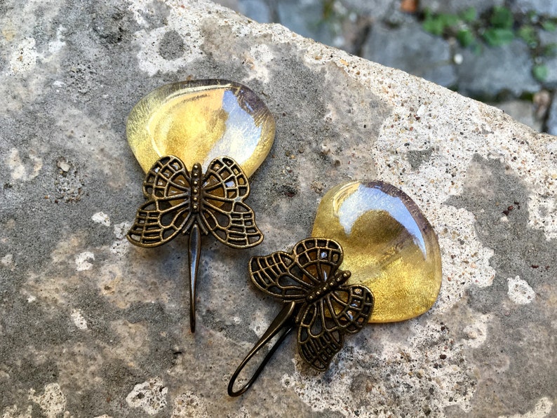 Yellow real flower earrings Gift for her Yellow jewelry Yellow leaf earrings Pressed flower art Flower earrings Yellow earrings