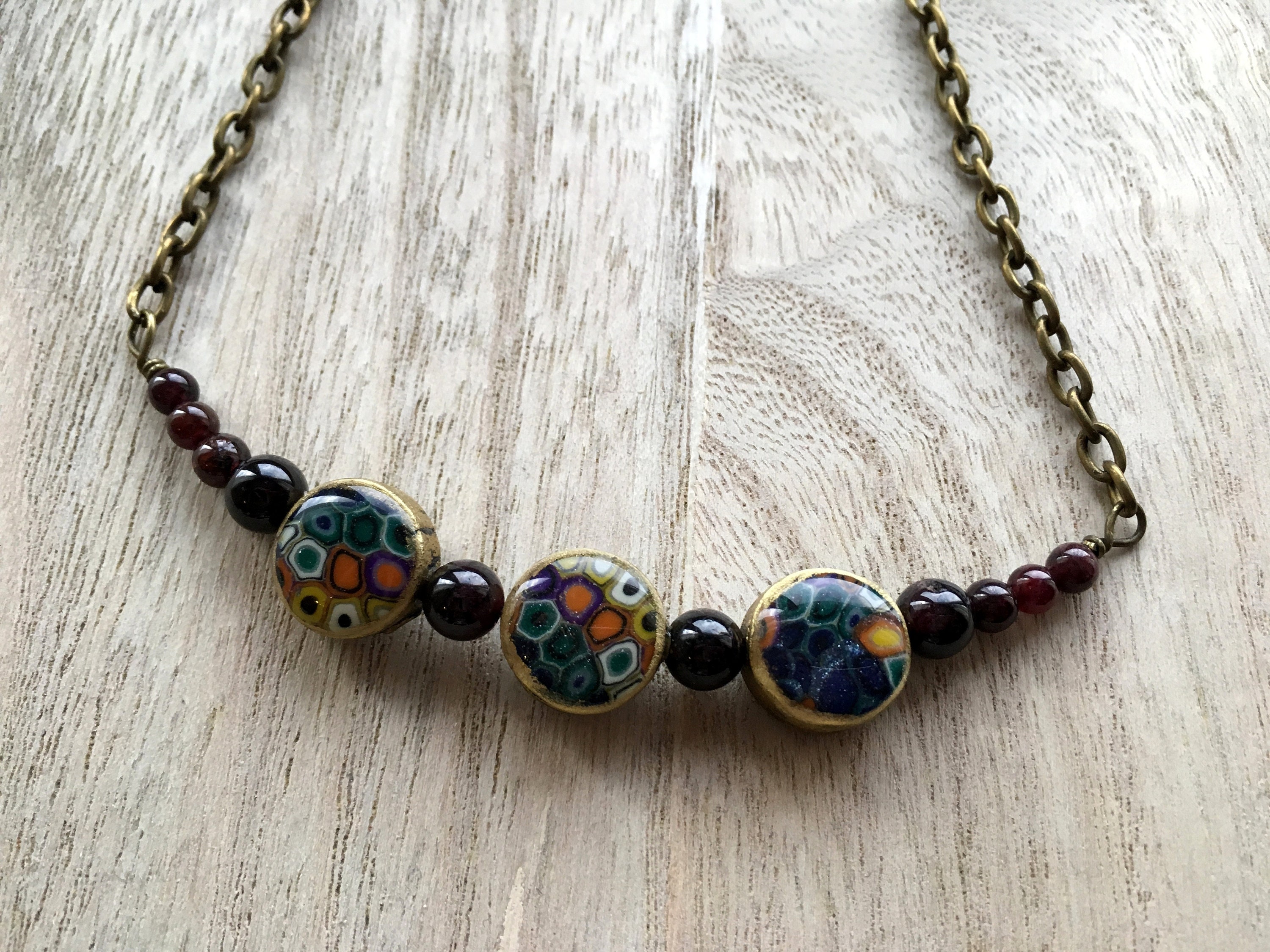 Charm Necklace Multicolored With Real Garnet Stone Romantic | Etsy