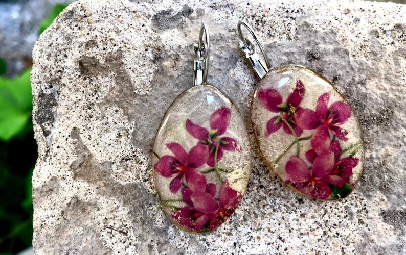 Violet Vintage Earrings Resin floral Jewelry Violet jewelry | Etsy