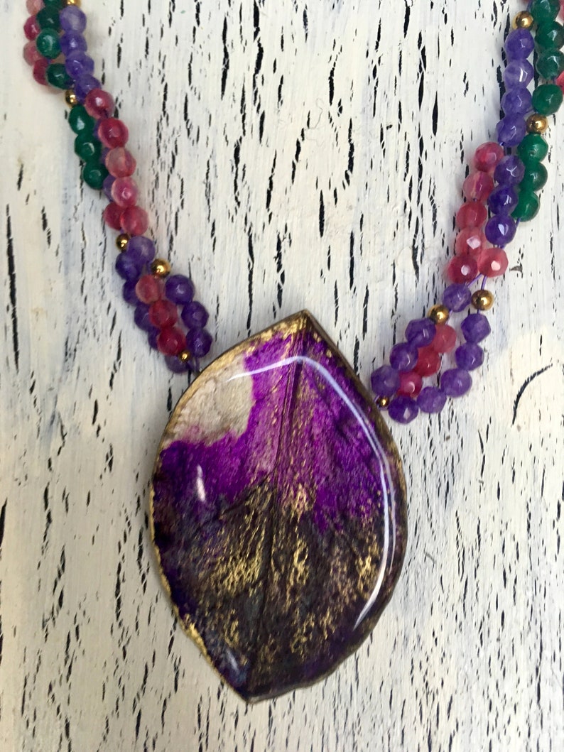 Violet Rose necklace Purple leaf pendant Gemstone necklace Etsy