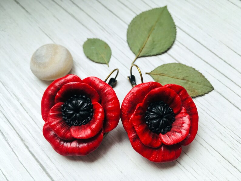 Red Poppy Earring Red Poppy Jewelry Dangle Poppy Earring Etsy