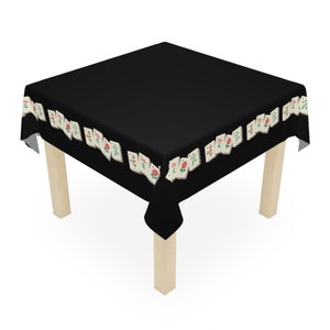Mah Jongg Whimsical Flower Tiles Tablecloth Black