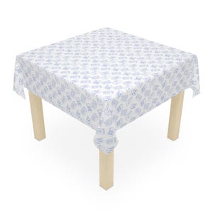 Nappe bleue et blanche en carreaux de chinoiserie Mah Jongg