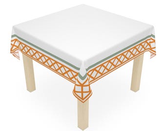 Eckige Tischdecke Off-White mit Orange Gitter Borte