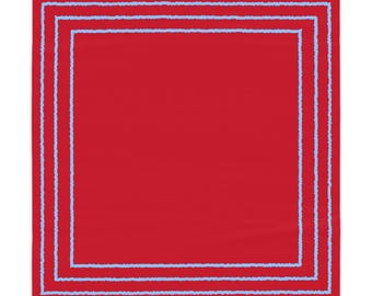 Mantel rojo con marco azul