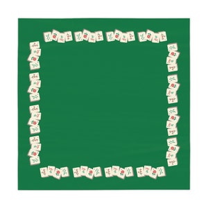 Mah Jongg Tablecloth Whimsical Flower Tiles Green