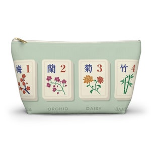 Mah Jongg Tile and Large Accessory Bag Vintage Flower Tiles