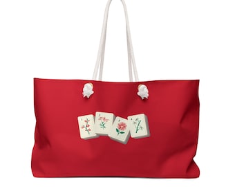 Mah Jongg Set Tote Bag Whimsical Flowers Red