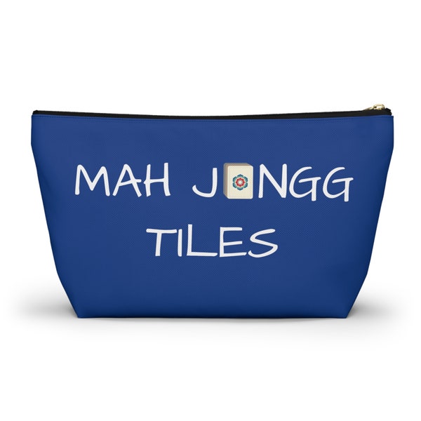 Mah Jongg Tile Bag Large Accessory Zipper Pouch Bright Blue