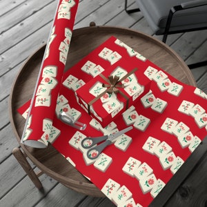 Mah Jongg Gift Wrap Paper Flower Tiles Red