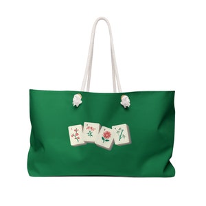 Mah Jongg Set Tote Bag Green Whimsical Tiles