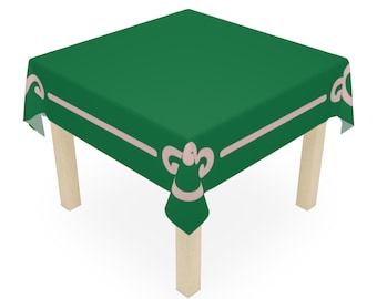 Groen tafelkleed met blauwe rolrand