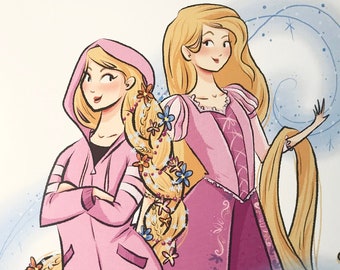 CLEARANCE**Casual Rapunzel in her Classic Princess Outfit and Modern Casual Outfit Art Print