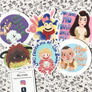 Labyrinth Sticker Pack Featuring 6 Lovable Characters and Their Quotes - High Quality Vinyl