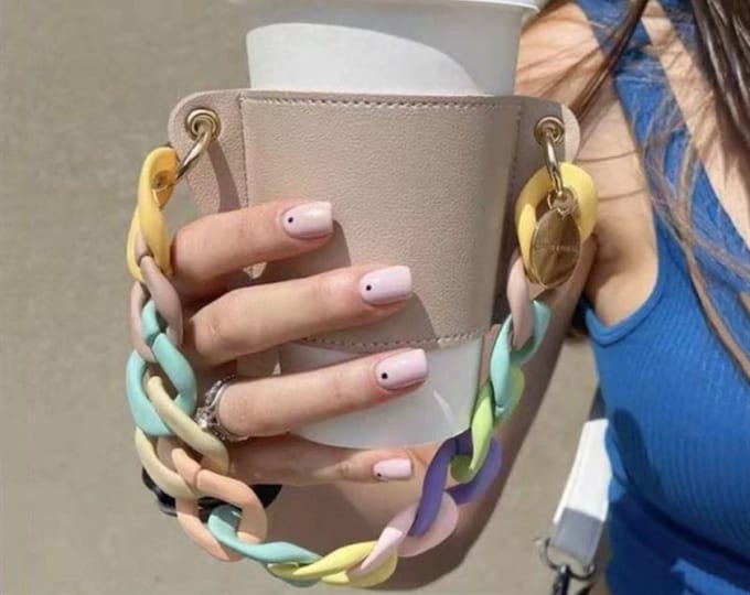 Portable PU Leather Cup Holder with Detachable Chain