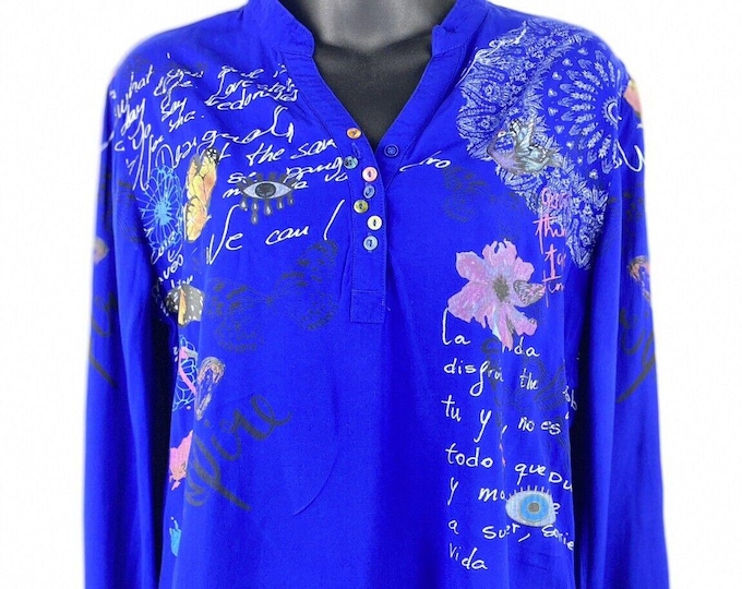 Desigual Women's Loretta Long Sleeve Blouse Small Blue