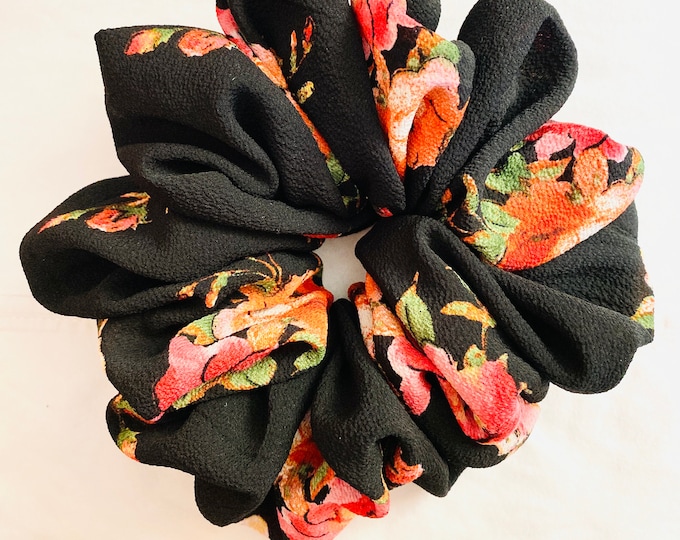 XX Large Oversized Scrunchies, Hair Ties, Hair Accesories, Polyester Crepe Floral