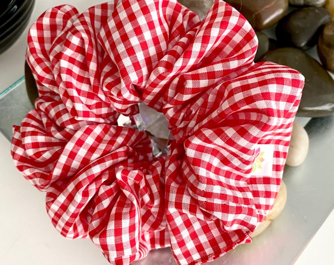 XX Large Oversized Scrunchies, Plaid Color Red and White 100% Cotton