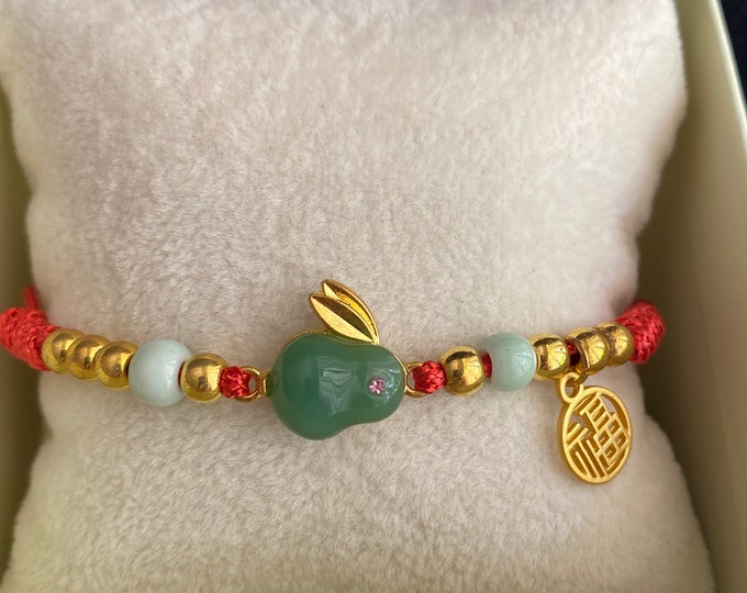 Jade Gold Stainless Steel Charm Rabbit Bracelet